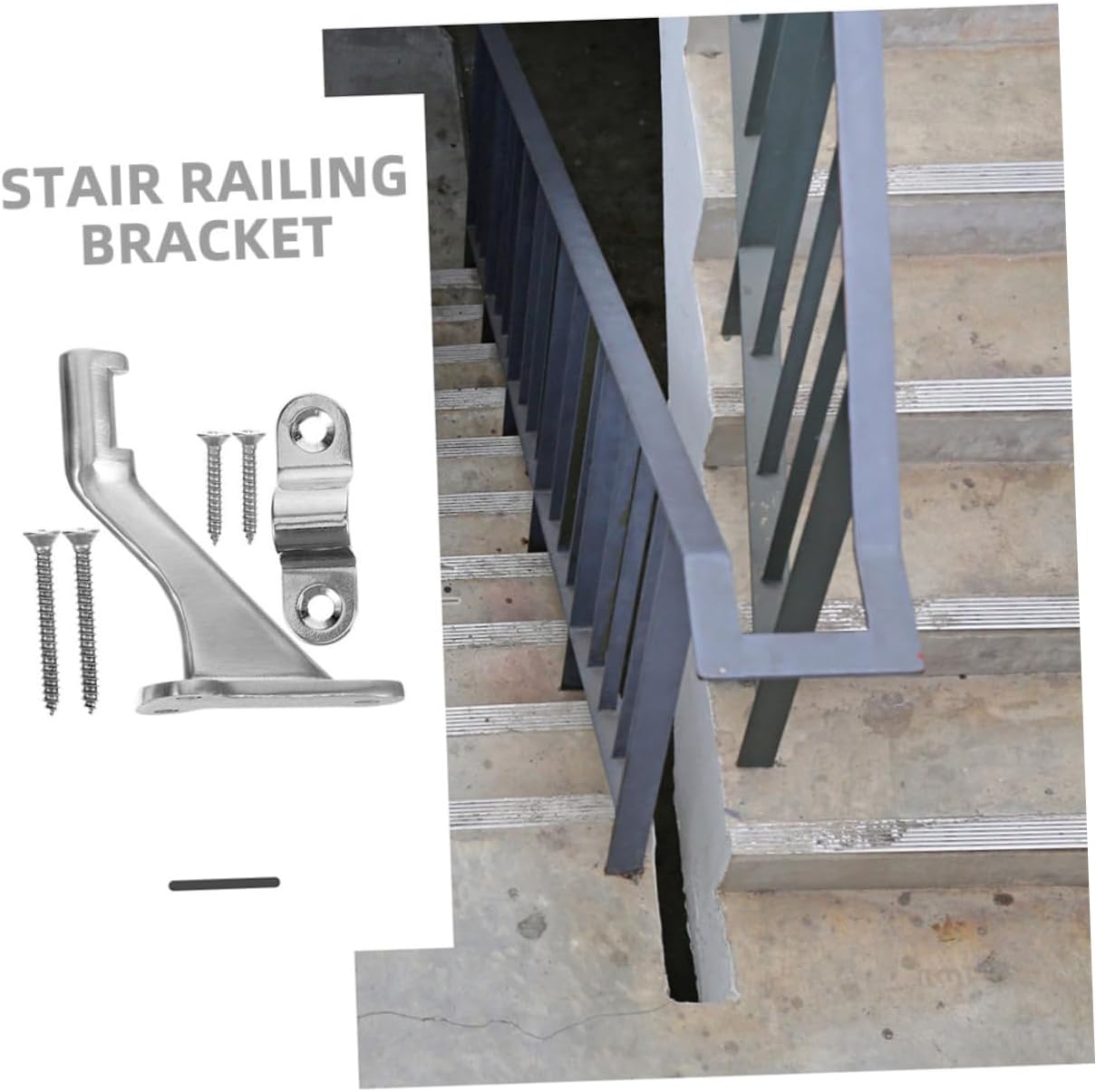 2sets Stair Rail Brackets for Outdoor Steps Handrail Brackets for Stairs Stainless Steel Easy Install