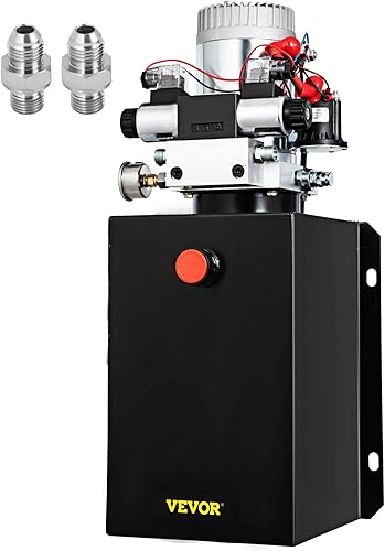 VEVOR Power Unit - Bomba de cilindro hidráulico eléctrico de doble acción de 12 V de 15 cuartos de galón, con manómetro de presión de latón para