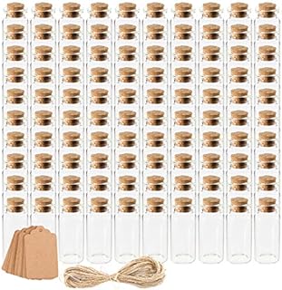 Kingrol 100 Pack 10ml Glass Bottles Wish Bottles with Cork Stoppers, Mini Bottle with Personalized Label Tags and String for Arts Crafts Projects, Decoration, Party Favors