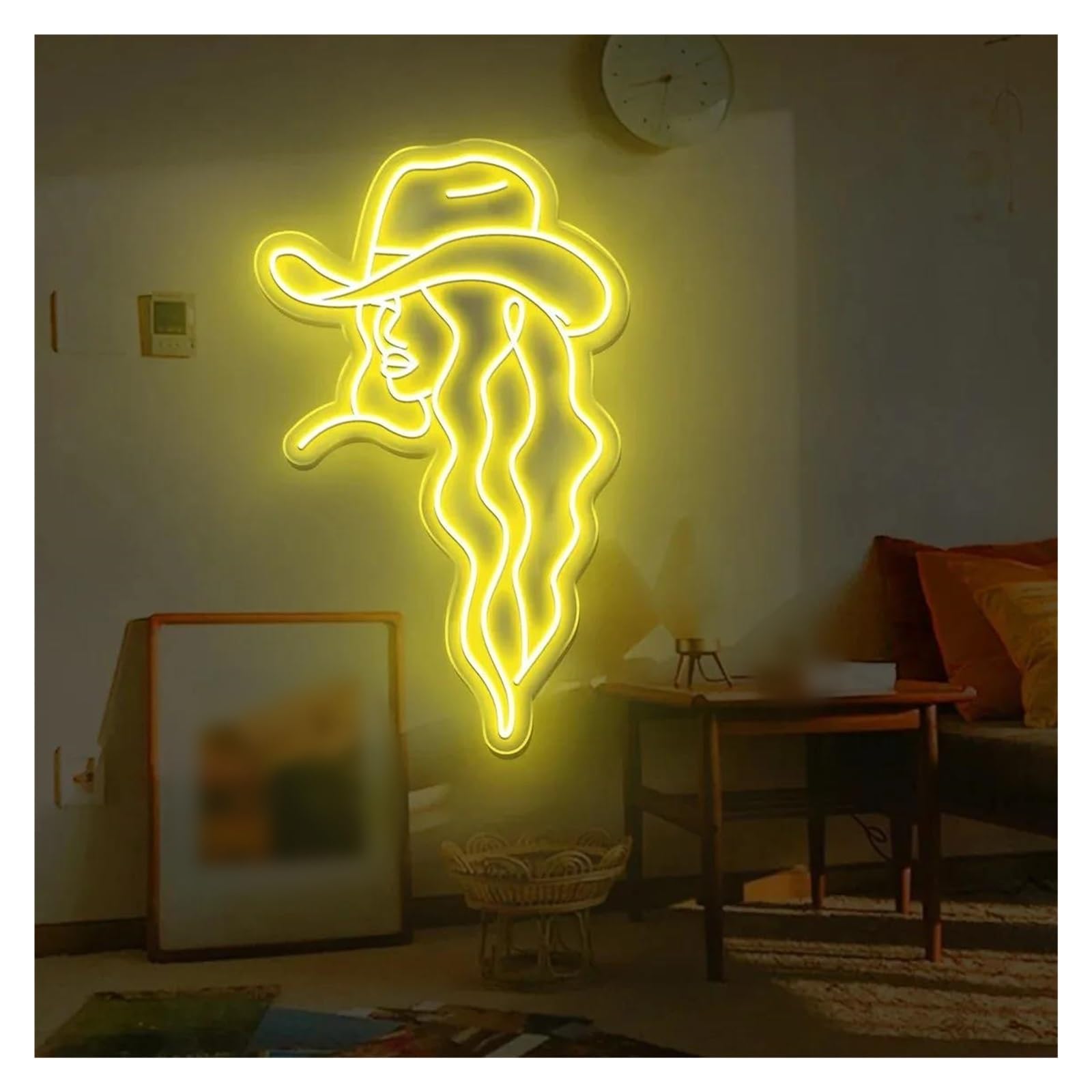 LEMST Signs Lamp Cowgirl Neon Sign Cowgirl Light Decor Wall Decor Living Room Bedroom Decor Bar 40x23cm(Yellow)