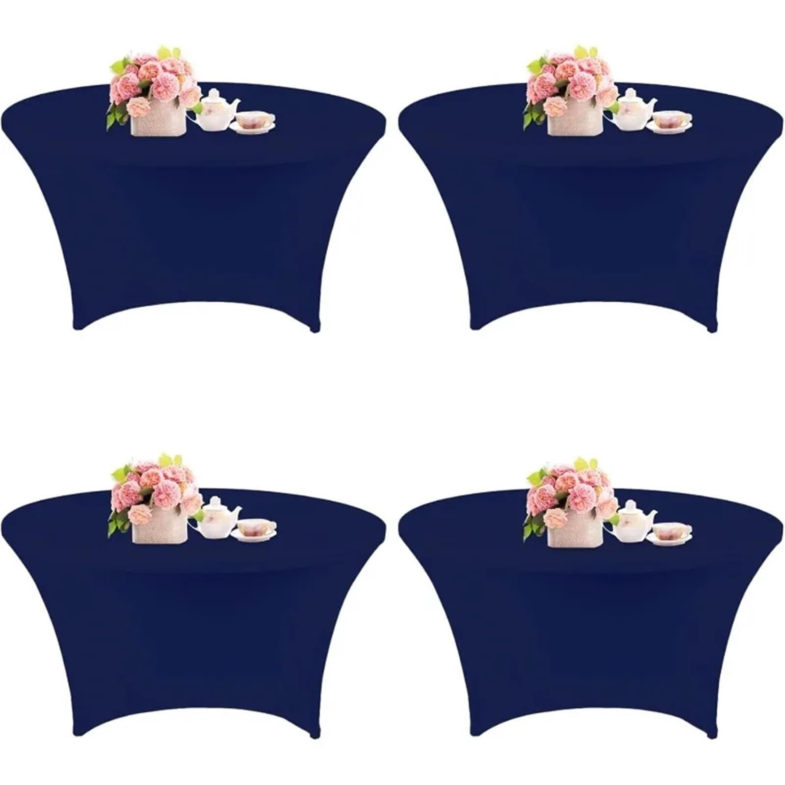 SNGUOQ 4 Pcs 5FT Round Spandex Tablecloth 60 Inch Stretchable Table Cover Washable and Wrinkle Resistant Cloth For Event, Wedding(Dark Blue,6 FT (72 in))
