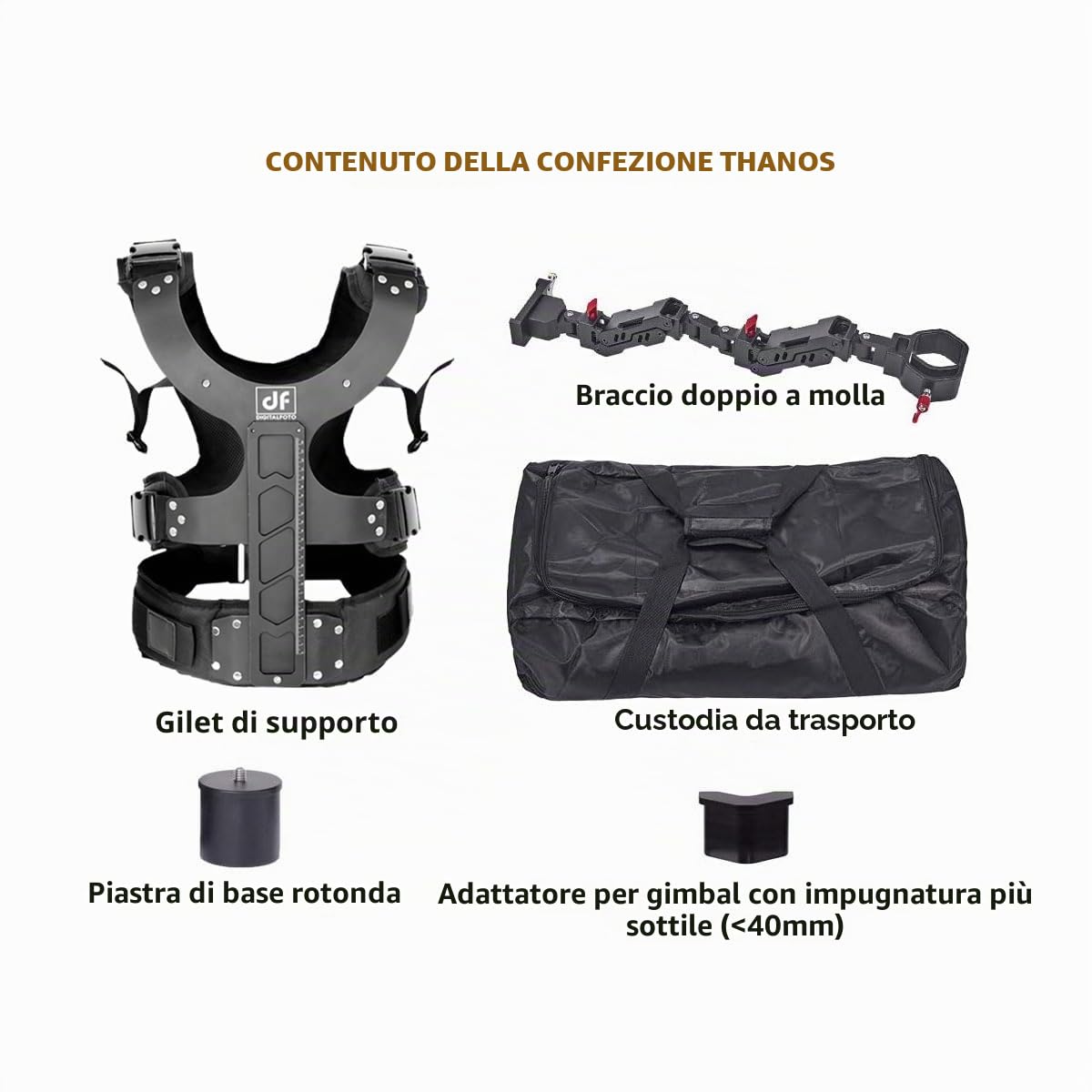 DF DIGITALFOTO Thanos Gimbal Vest, Sistema di Supporto Universale per Videocamera Gimbal, per Riprese Documentarie,Compatibile con DJI RS2/RS3/RS3Mini/RS4/RS4Pro,ZHIYUN Crane 2S,Carico utile 2-5kg