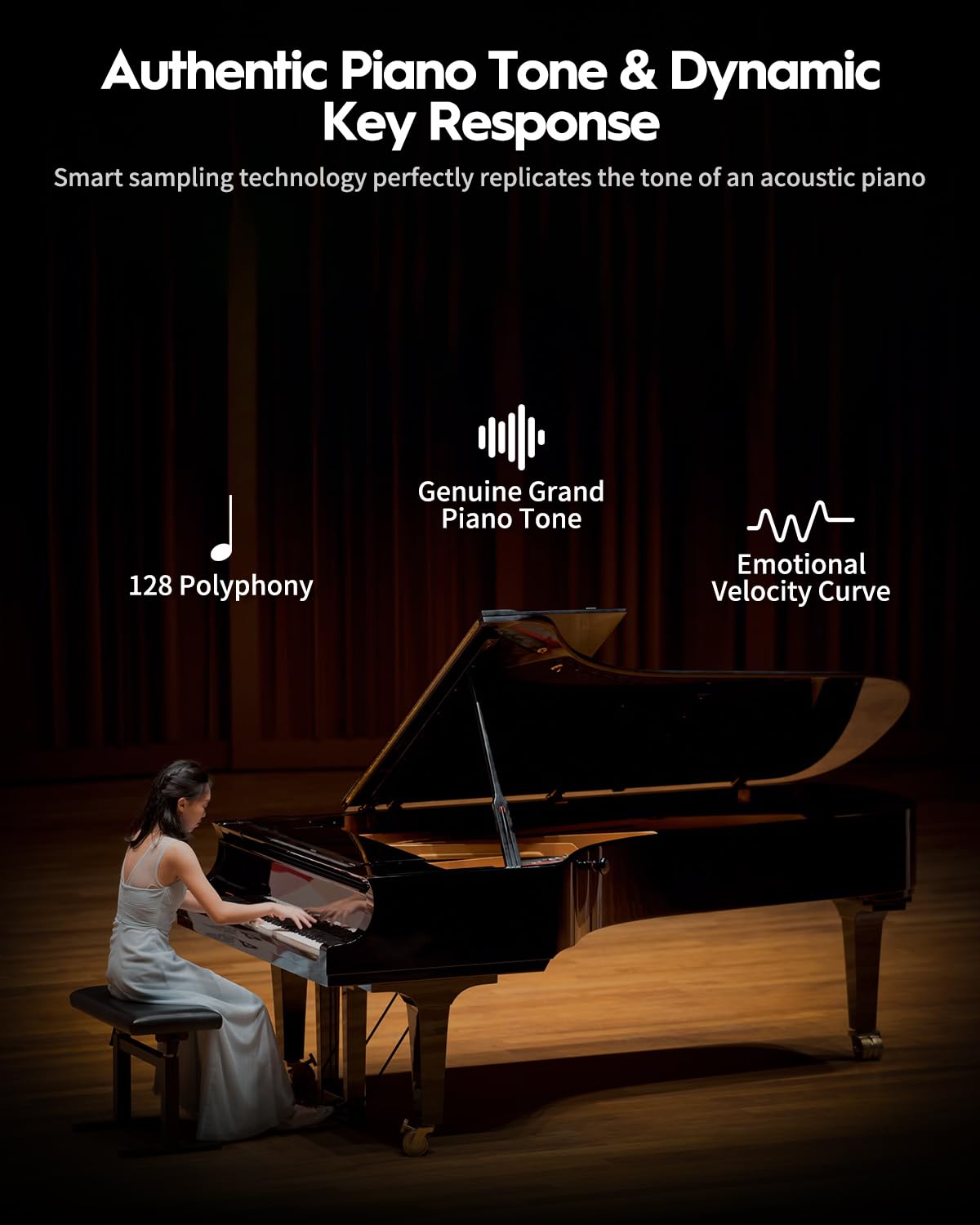 STRICH Pianoforte digitale a 88 tasti, tastiera completamente ponderata con azione a martello, tastiera per pianoforte elettrico con supporto per mobili, cuffie, tre pedali, nero classico, SDP-500