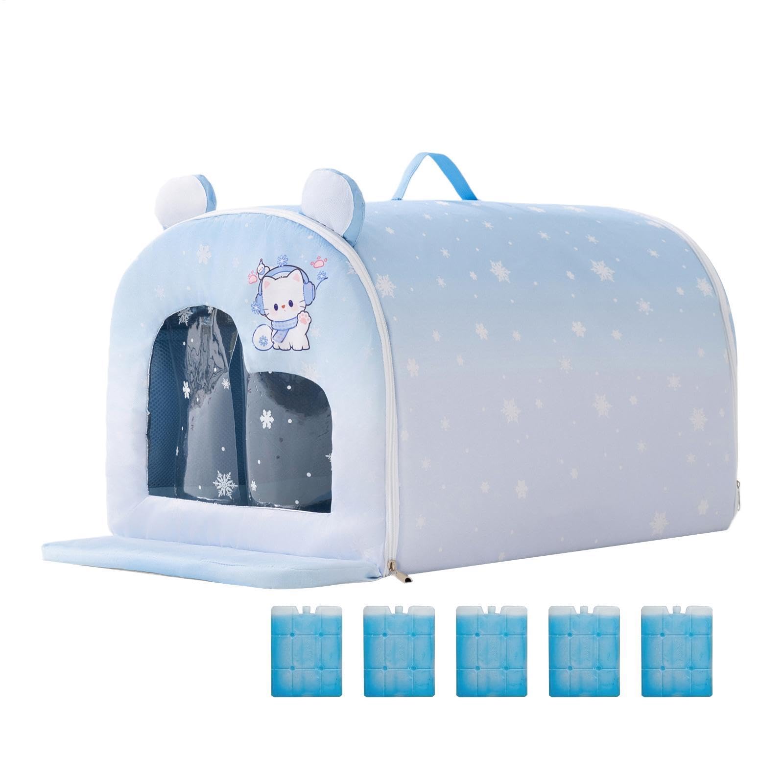 Maison de refroidissement pour chat isolée et pliable avec poche de glace
