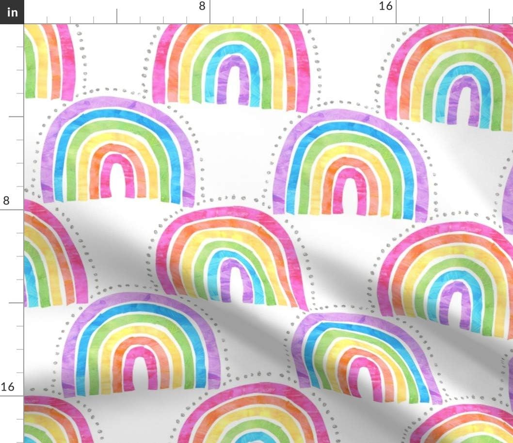 Spoonflower Fabric - Rainbow White Children Girl Kid Nursery Rainbows Printed on Petal Signature Cotton Fabric Fat Quarter - Sewing Quilting Apparel Crafts Decor