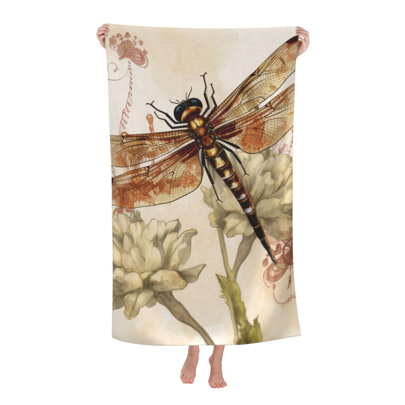 BWWHCCTI Dragonfly Bee Printed Quick Dry Bath Towel, Soft Microfiber Towels Fast Drying Beach Towels for Travel,Camping,Gym,Swimming,Yoga