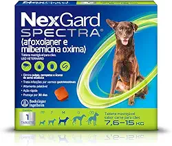 NexGard Spectra Antipulgas e Carrapatos e Vermífugo para Cães de 7,6 a 15kg - 1 tablete