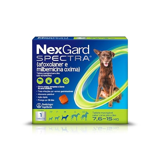 NexGard Spectra Antipulgas e Carrapatos e Vermífugo para Cães de 7,6 a 15kg - 1 tablete