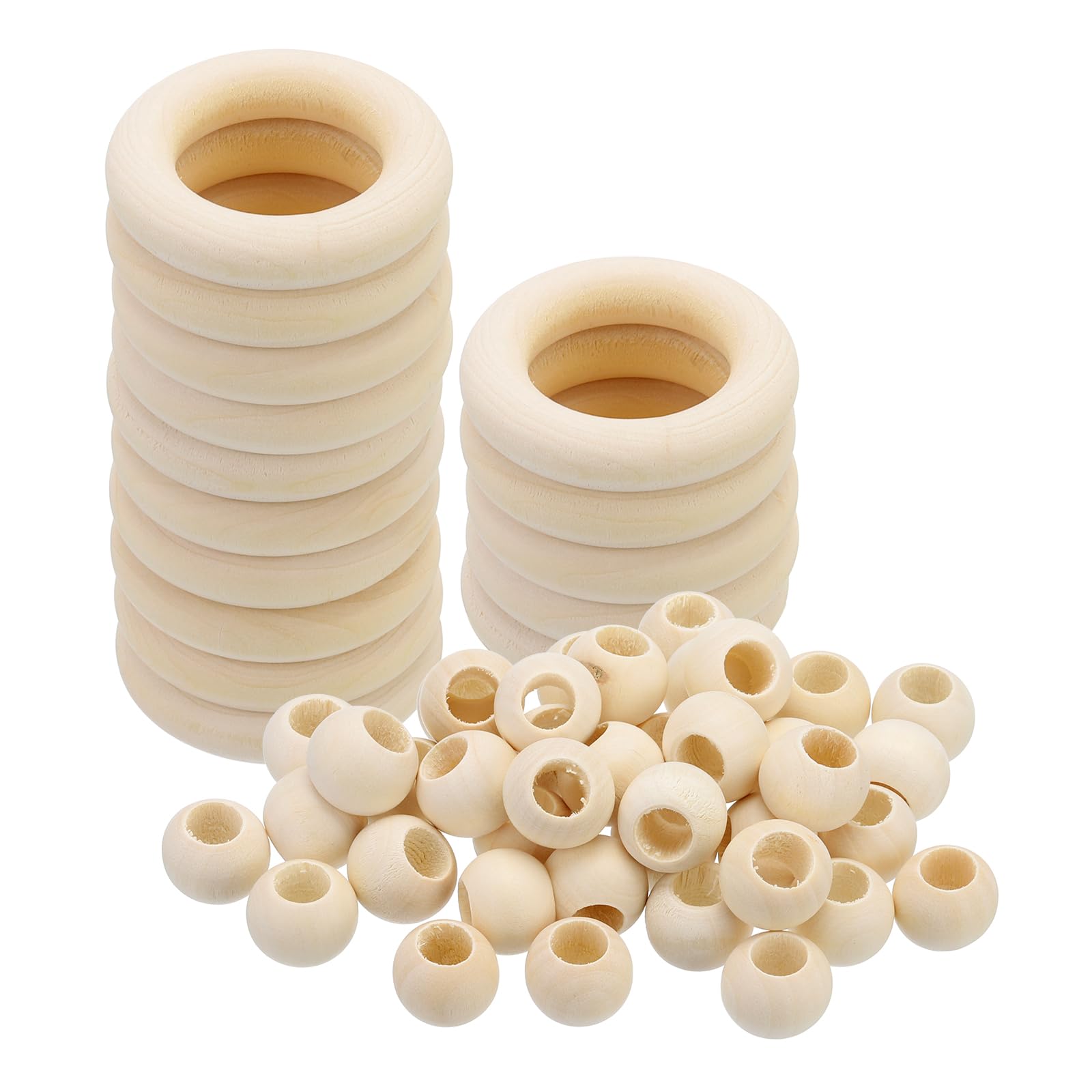 PATIKIL Natural Wood Rings and Unfinished Wooden Beads Set