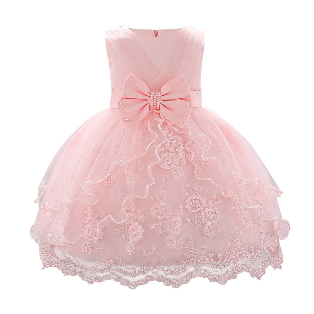 IBAKOM Robe Fleurie Bébé Fille Brodé Fleur Princesse Demoiselle d'honneur Mariage Anniversaire Fête Formelle Baptême sans Manches Tutu Mois