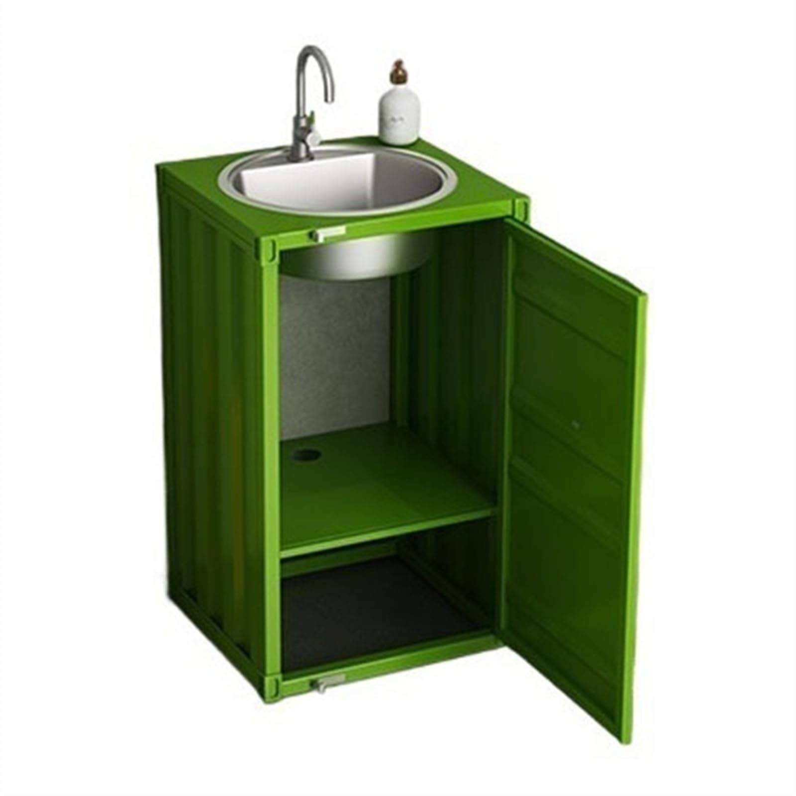 Zhaoj24-05 Green Pedestal Sink Square Bathroom Vanity With 1-Door Cabinet, Metal Freestanding With Stainless Steel Sink, Creative Industrial Style Column Basin With Storage(Green)