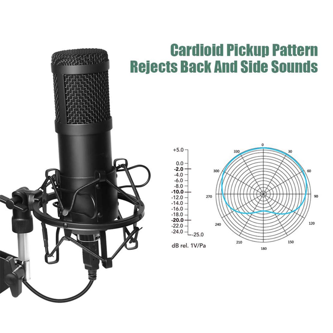 AKT USB Streaming Podcast Ordenador Personal Micrófono Estudio Profesional Kit de Micrófono de Condensador Cardioide con Filtro de Montaje con Amortiguador de Brazo de Pluma