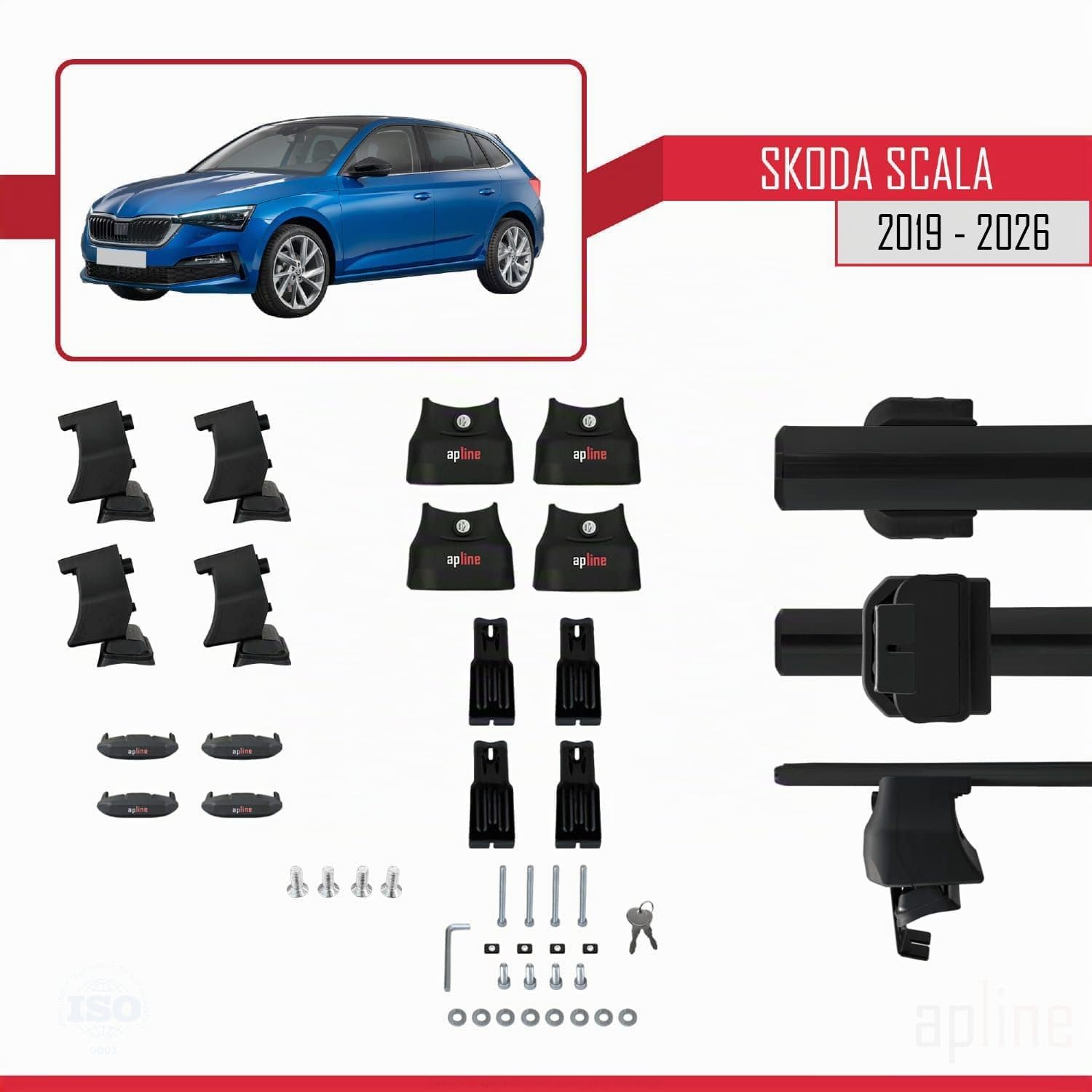 Compatibile con Skoda Scala 2019-2026 ACE-4 Barre Tetto Portapacchi Auto Barre Portatutto Nero Alluminio 2 Barre