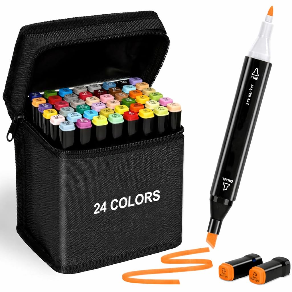Markers Sketch Pen Set Dual Tip Brush Pens Art Markers for Drawing Dual Tip Art Markers Set Chisel & Fine Colour Marker Set Markers Sketch Marker Drawing Marker (24)-image-1