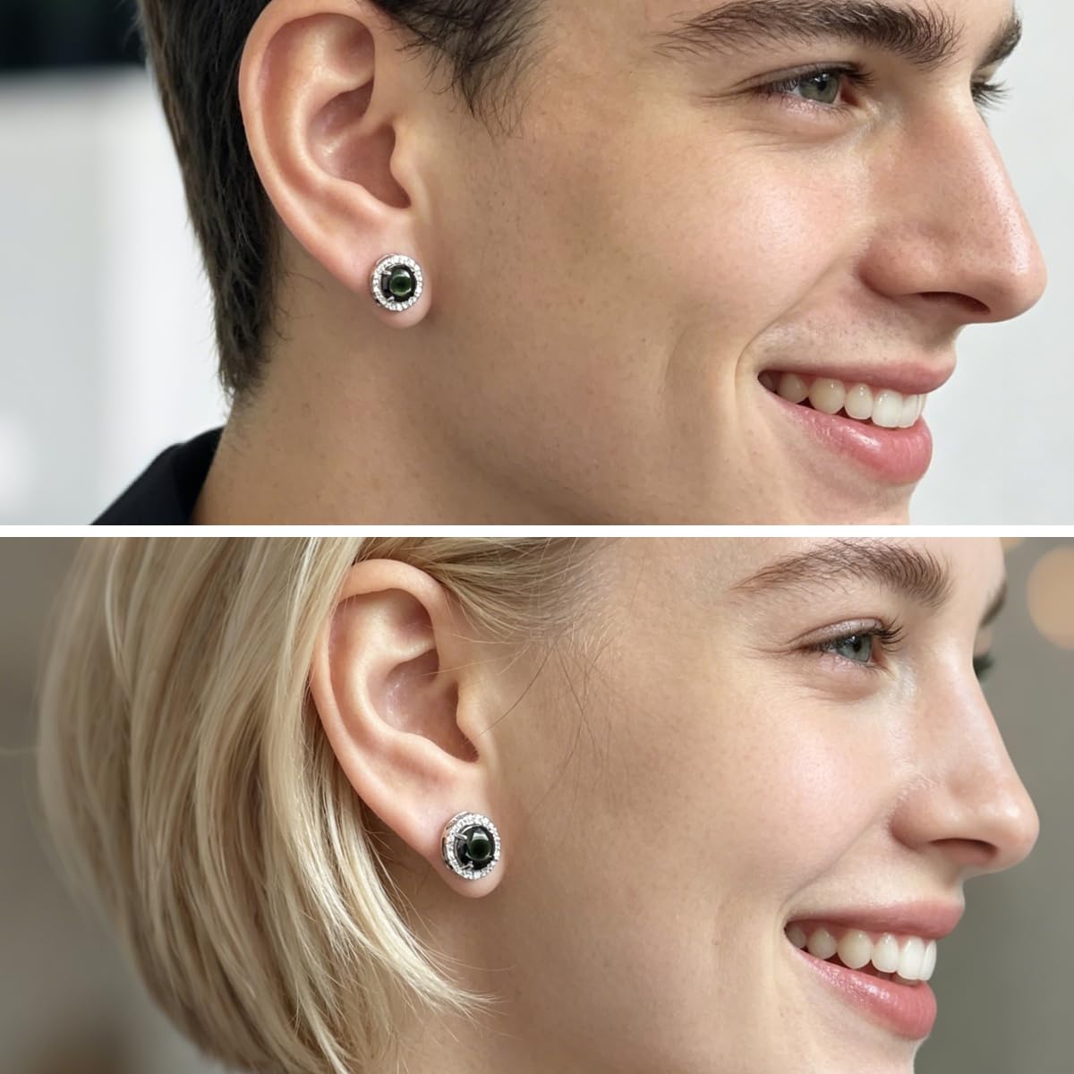 Orecchini da uomo con moissanite nera, 1CT Moissanite, allevati in laboratorio, argento 925 placcato al rodio, unisex, ideali come regalo.