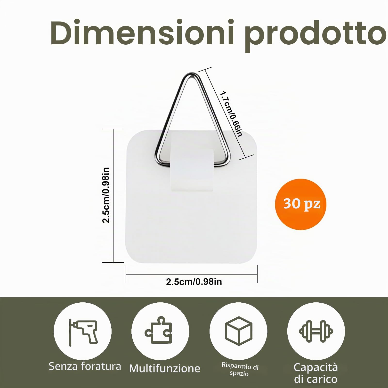 30 Pezzi Ganci Adesivi per Quadri, Appendi Quadri, Gancetti per Quadri, Appendiquadri Senza Forare, Supporti Adesivi per Decorazioni da Parete, Massima 5kg (Quadrato Piccolo)