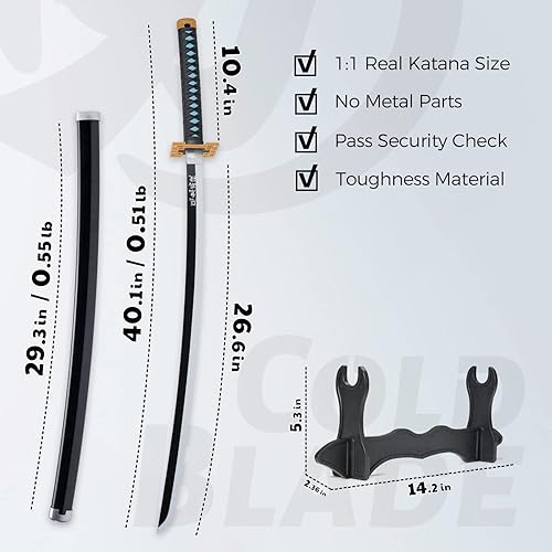 Vista 39 de Cold Blade Demon Katana - Réplica de anime de 41 pulgadas con cinturón y soporte, espada duradera perfecta para cosplay, espada Nichirin con diseño