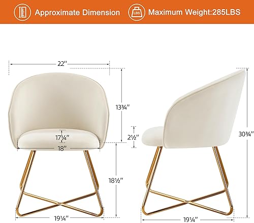 Miniatura 10 de Furniliving Silla de tocador moderna de terciopelo, cómoda silla de maquillaje, silla tapizada para tocador con patas cruzadas de metal para