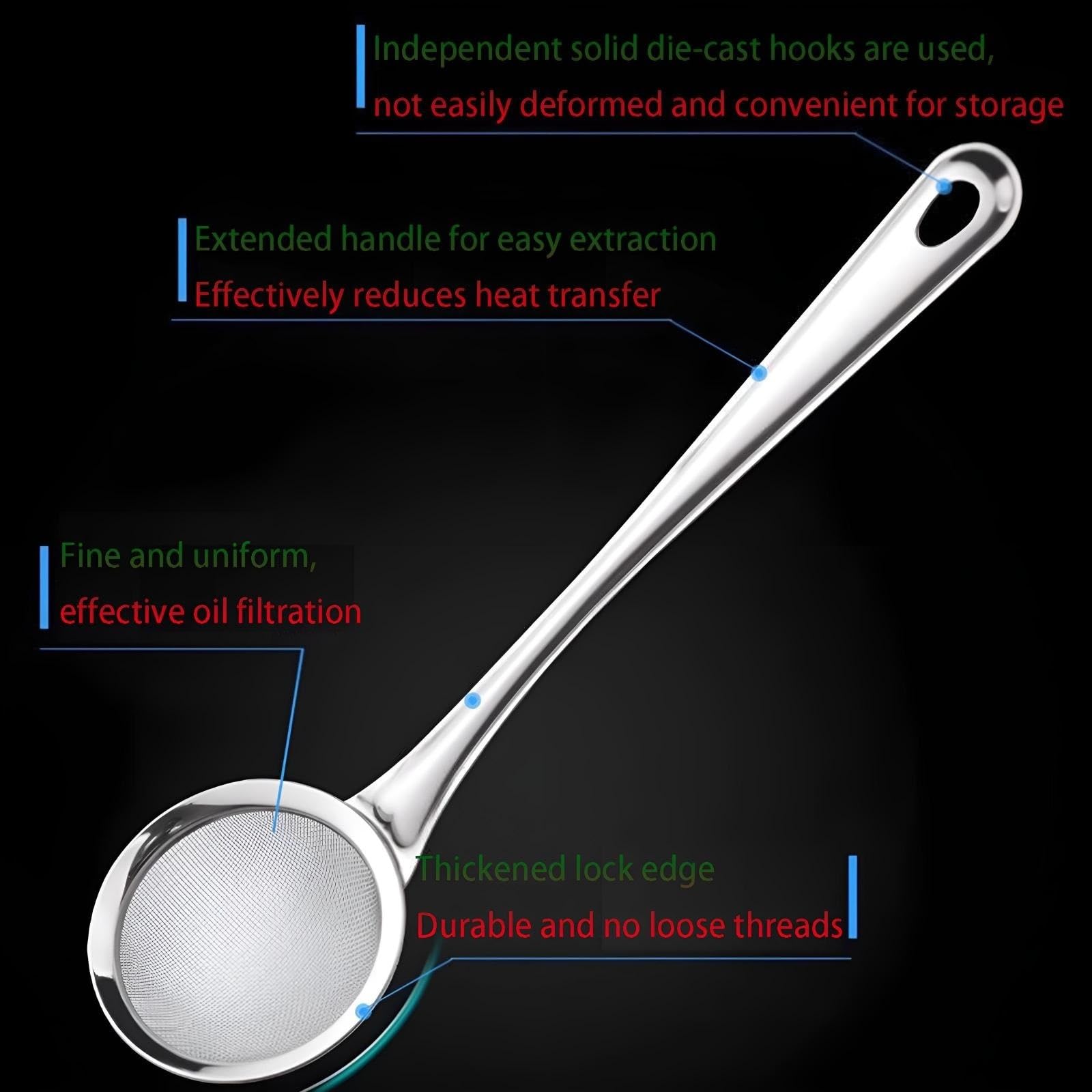 Set di 5 colini da cucina, setaccio fine 8/10,5/13,5/16/18 cm, in acciaio inossidabile 304, setaccio domestico per filtrare o drenare