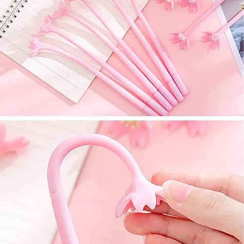 Miniatura 6 de 20 bolígrafos románticos de tinta de gel negro, escritura suave, diseño de flor de cerezo de ensueño, reciclables
