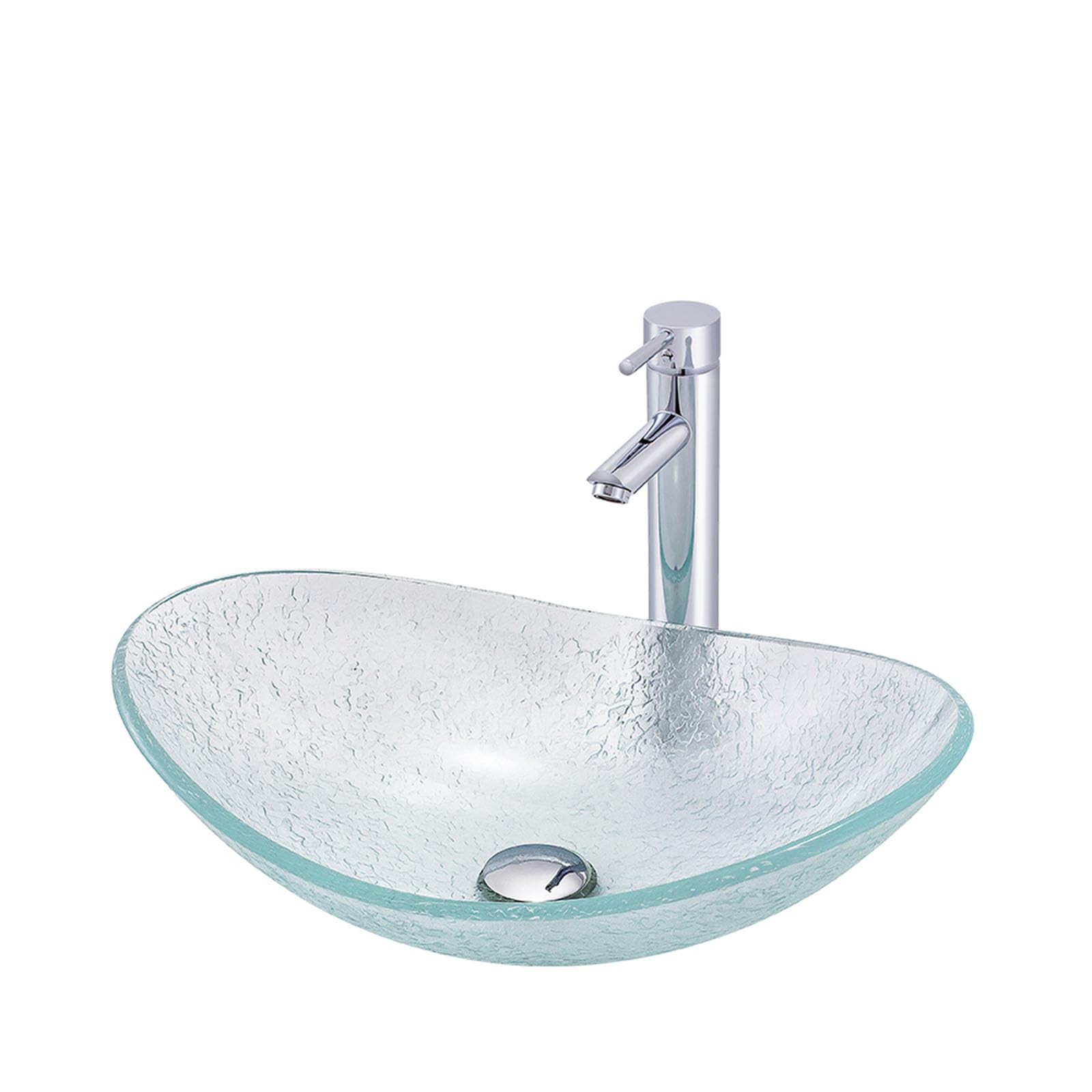 Aioneer Bathroom Sink And Faucet Combo, Tempered Glass Vessel Sink, Cabinet Countertop Sink With Faucet Pop-Up Drain And Water Pipe