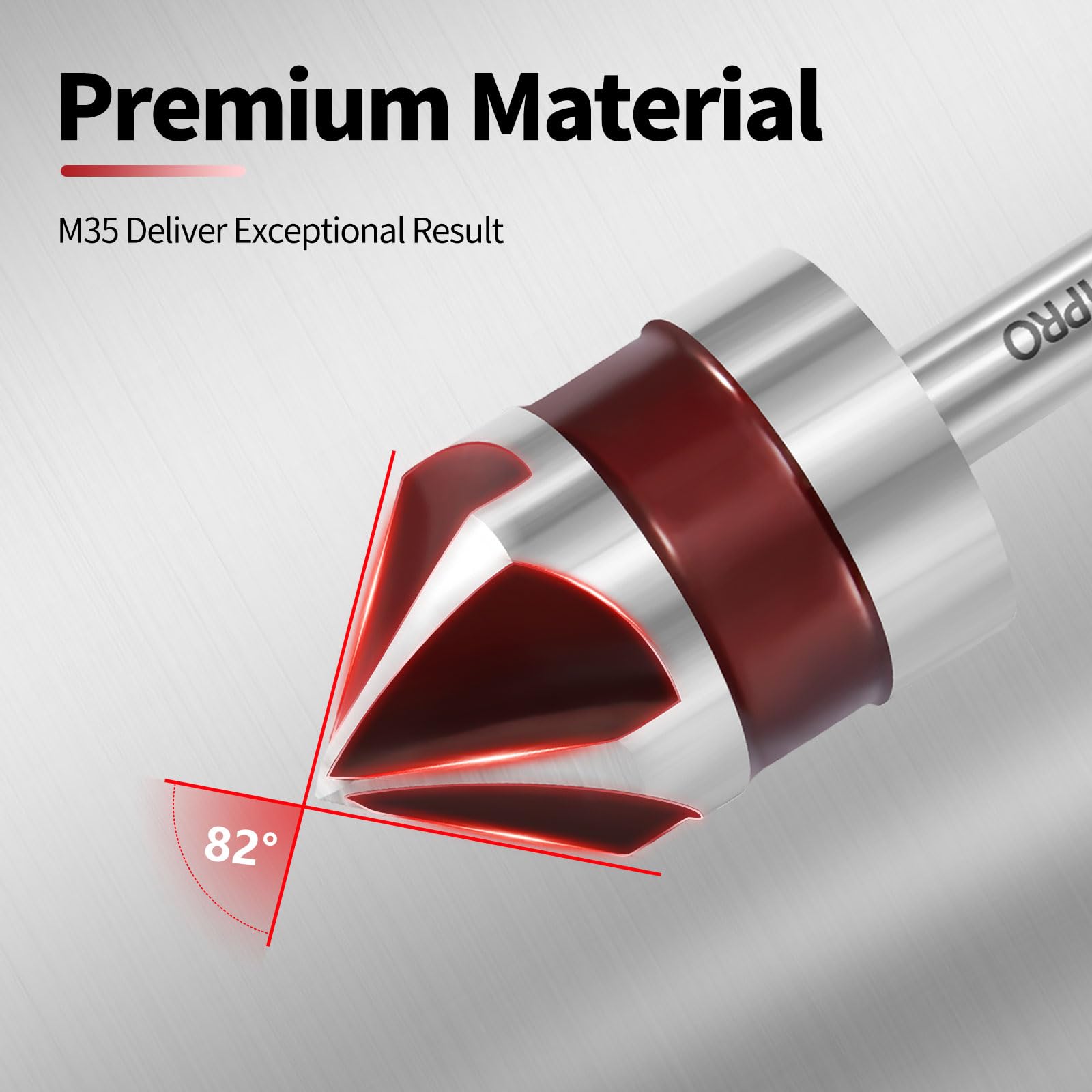 5PCS Cobalt 5-Flute Countersink Drill Bit Set - Heavy-Duty M35 82-Degree Countersink Chamfer Tool Set for Metal,Stainless Steel,Copper,Wood,Fiberboard,Plastic,SAE 3/4”,5/8”,1/2”3/8”,1/4”