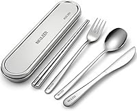 INKULEER 18/8 Stainless Steel Travel Cutlery Set with Case - Reusable Knife, Fork, Spoon, Chopsticks for Camping, Office, Travel