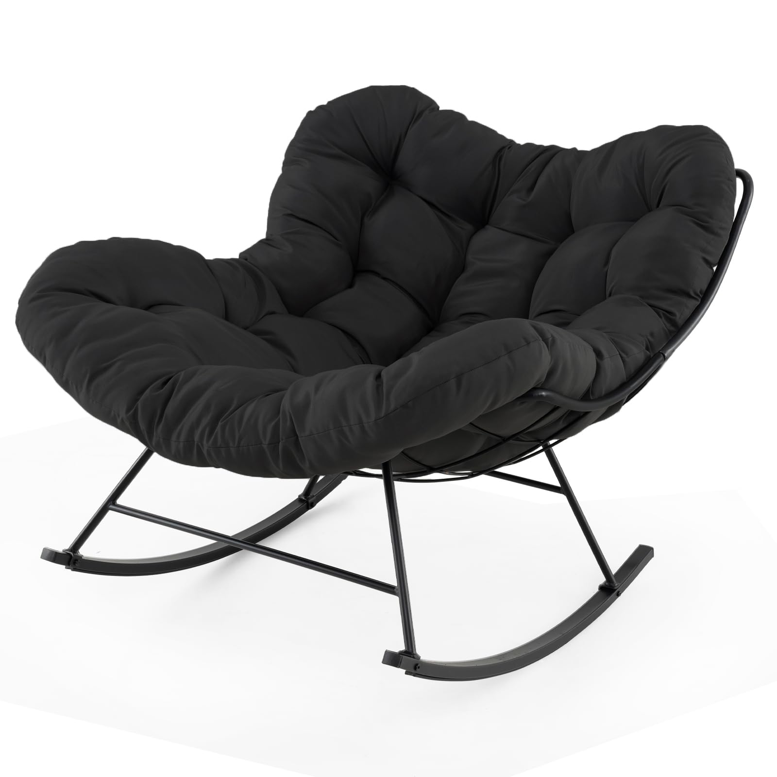 COSTWAY Outdoor Rocking Chair, Oversized Patio Wicker Egg Chair with Thick and Removable Cushion, Rattan Comfy Rocking Lounge Chairs for Living Room, Balcony & Yard (Black, 110 x 95 x 94 cm) — image 1