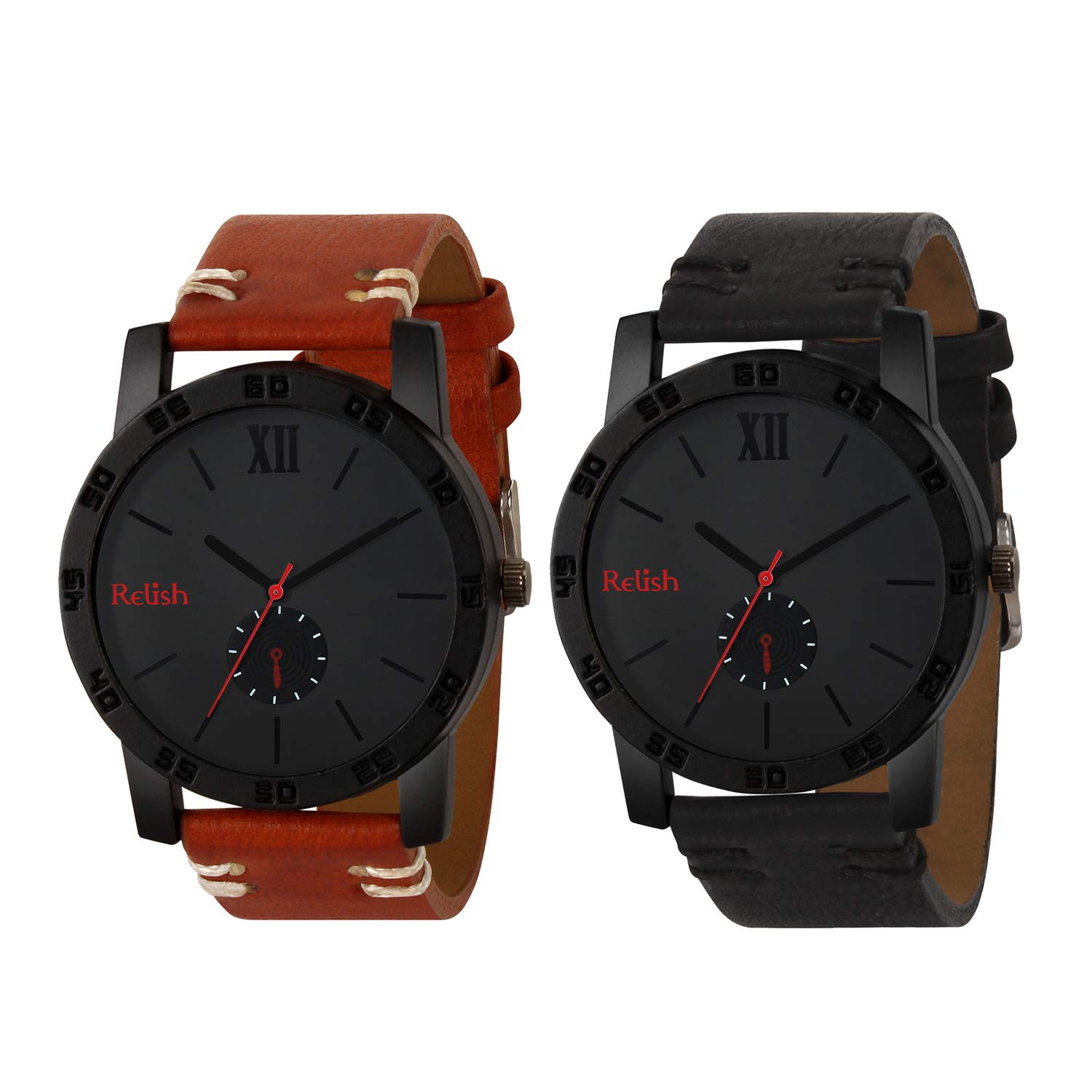 Relish Mens Black Stainless Steel Case Leather Strap Analog Display Quartz Watch | RE-BB1097C (B08F9SYV88) Amazon Price History, Amazon Price Tracker