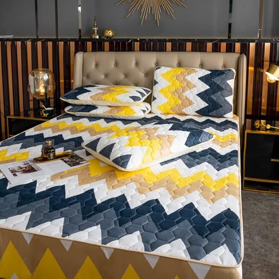 Printed Cotton Bedding Set 1 Fitted Sheet with 2 Pillow Cases Soft