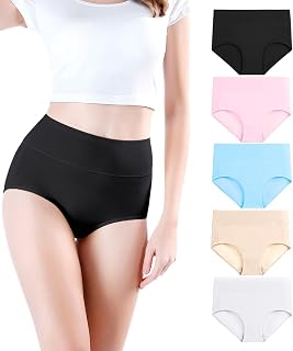 Women's Soft Cotton Briefs Underwear High Waisted Full Coverage Ladies Comfortable Panties Breathable Underpants Multicolored 5 Pack Size L