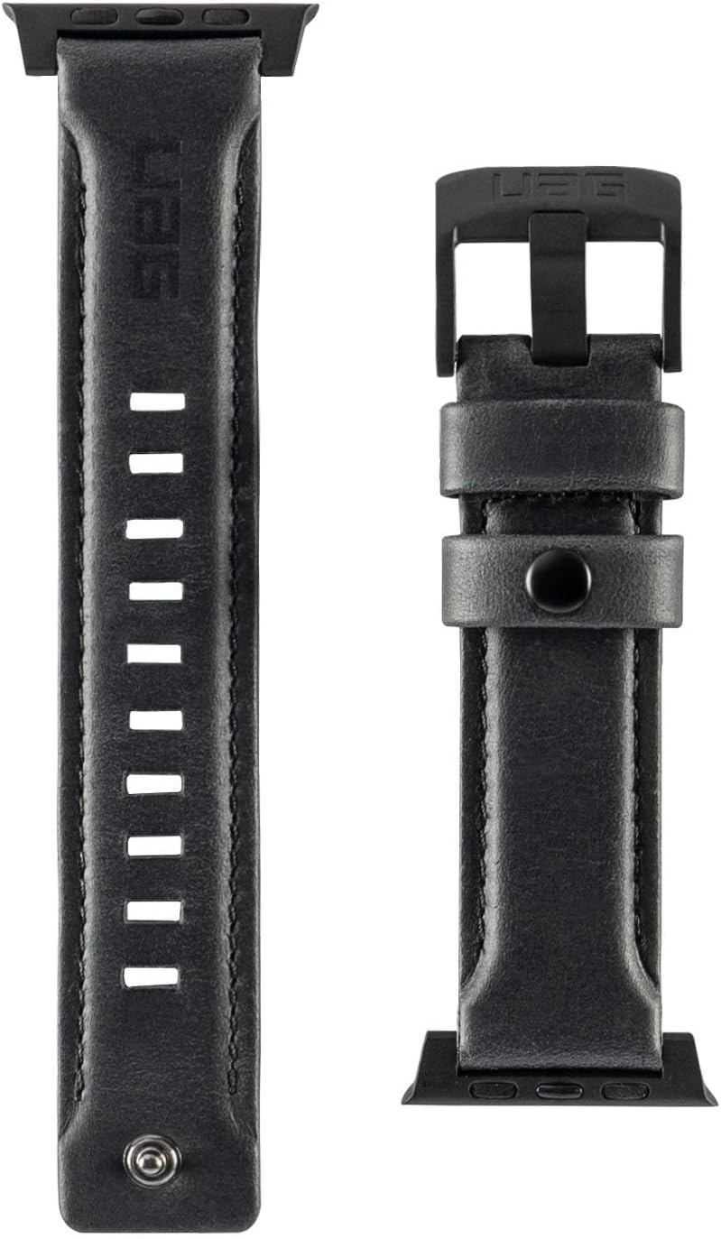 URBAN ARMOR GEAR UAG Compatible Apple Watch Band 49/46/45/44mm iWatch Series Ultra 3/Ultra 2/Ultra/4-11/SE3/SE2/SE, Top Grain Italian Leather Replacement Strap, Leather Black