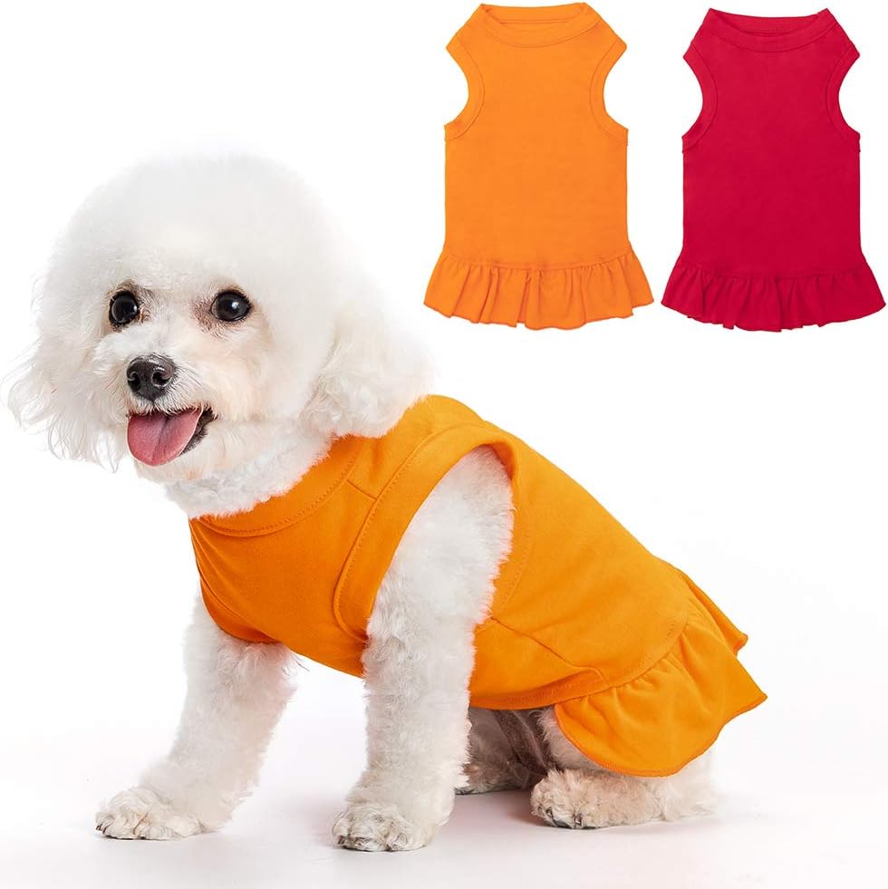 BINGPET 2 Pack Blank Dog Shirt Skirt - Soft Breathable Cute Pet Clothes, Sleeveless Dress for Girls, Dog T-Shirts Apparel, Dog Outfits, Plain Dog Shirt for Puppies, Small Extra Small and Medium Dogs