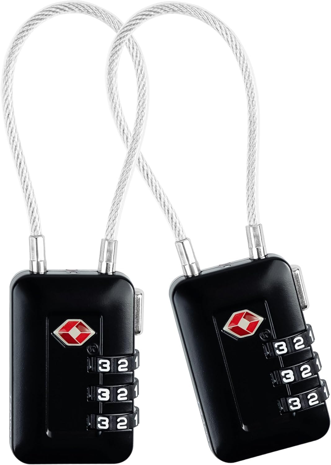 Amazon.com | TSA Approved Cable Luggage Locks, Re-settable Combination with Alloy Body, Black 2 Locks. | Luggage Locks