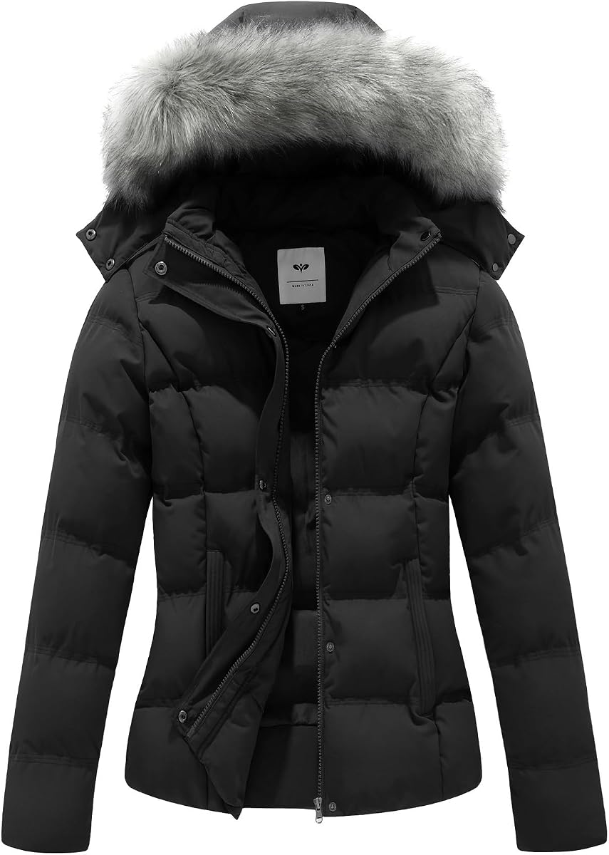 Chaqueta acolchada acolchada acolchada acolchada con capucha de piel extraíble GGleaf para mujer abrigo cálido de invierno (talla estándar y extra)