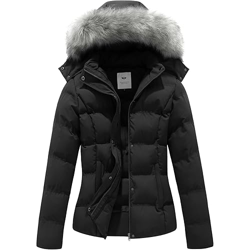 GGleaf Women's Hooded Warm Winter Coat Quilted Thicken Puffer Jacket with Removable Fur Hood