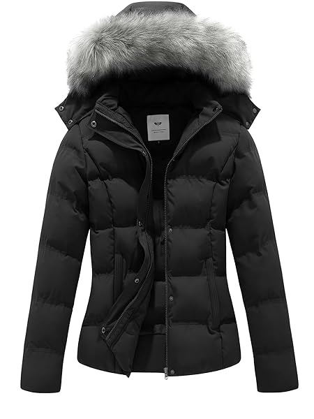 GGleaf Women's Hooded Warm Winter Coat Quilted Thicken Puffer Jacket with Removable Fur Hood