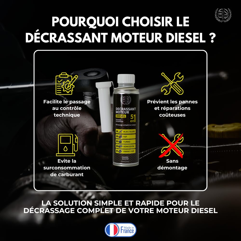 Décrassant Moteur Diesel 5en1 375mL Ultra concentré | Nettoyage Complet Injecteur, Turbo, FAP, EGR | Additif Diesel Décalaminant Moteur | Facilite Le CT | Utilisation Facile Résultat immédiat