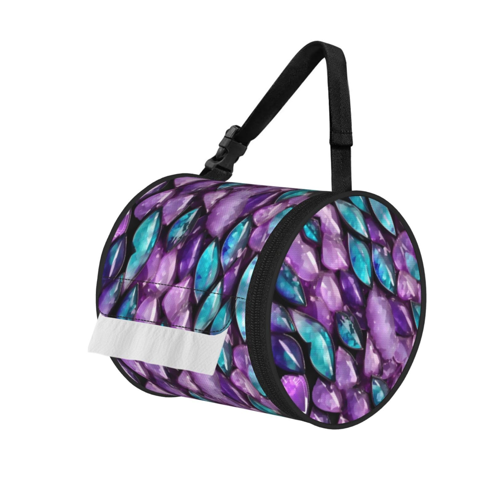 Mermaid Pastel Pink Purple Aqua Print Cylinder Tissue Organizer Bag With Strap, Portable Toilet Roll Holder For Camping Car