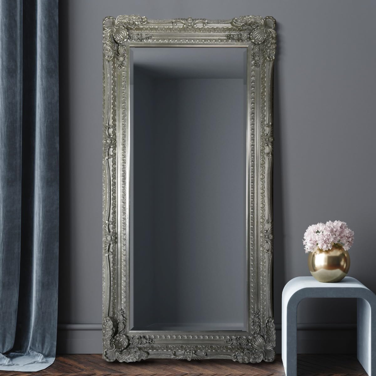Mirroroutlet Silver Carved Louis Full Length Wall Mirror – Ornate Frame, 175 X 89 Cm – Elegant Hallway & Living Room Décor