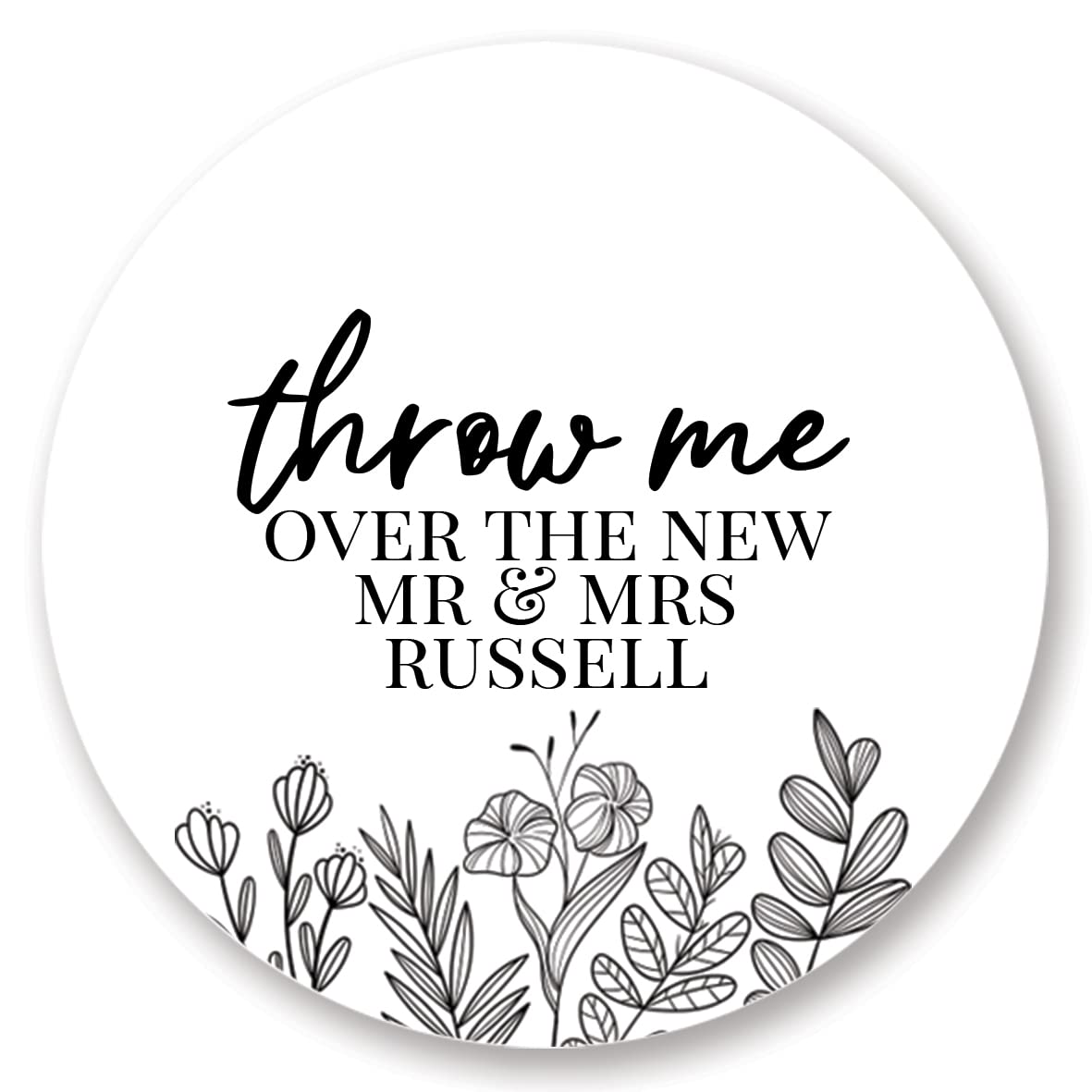 Personalised Floral Wedding Confetti Cone Bag Stickers/Labels (45mm (24 per Sheet), Throw Me, White)