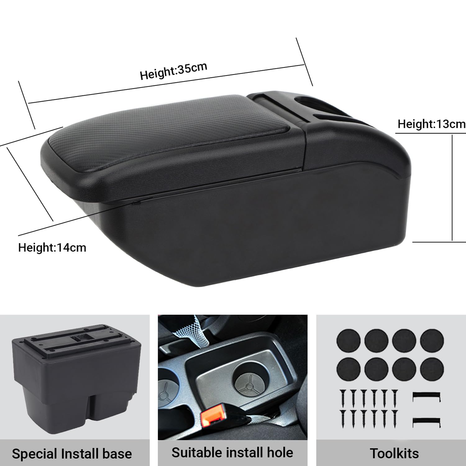 YJYWZH Accoudoir pour Ford Fiesta Mk7 2009-2017 avec 6 USB et porte-gobelet | 4 USB + 2 USB-C,Porte-gobelet,Compartiment multifonction,Double rangement,Dessus coulissant,Cuir PU,Aspect fibre de carbone