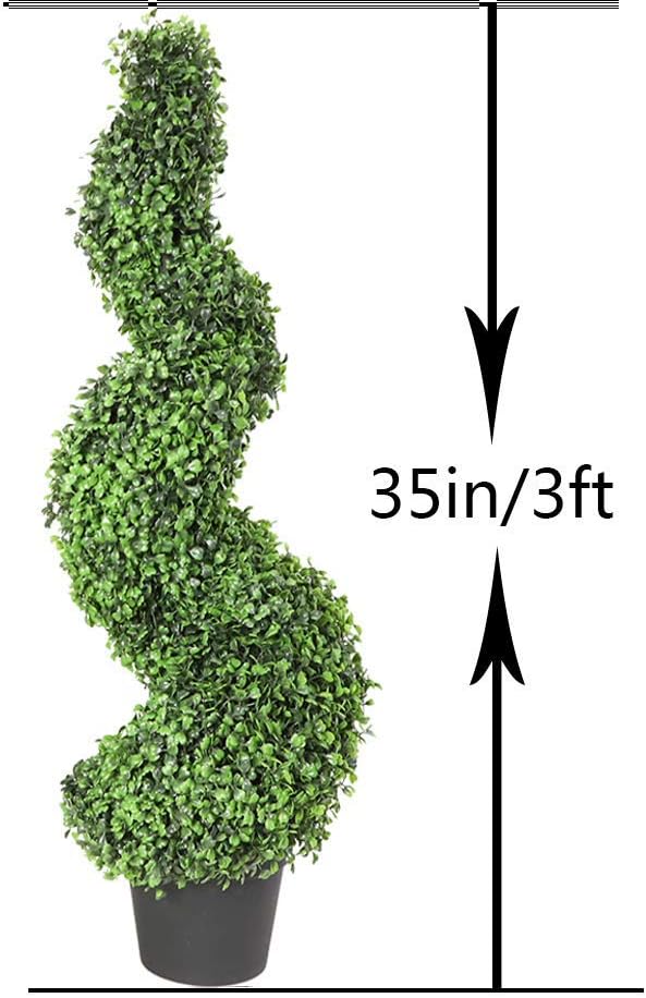 MOMO Plant 35 Inch Artificial Boxwood Topiary Tree Spiral Plants Fake Faux Plant Decor in Plastic Pot Green Indoor or Outdoor, Set of 2