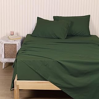 LINENWALAS 100% Cotton Percale Sheet Set Single Size, Soft Breathable Crisp and Cooling Premium Cotton 3 Piece Sheet Set- 1 Flat, 1 Fitted, and 1 Pillowcases (Avocado Green/Single Size)