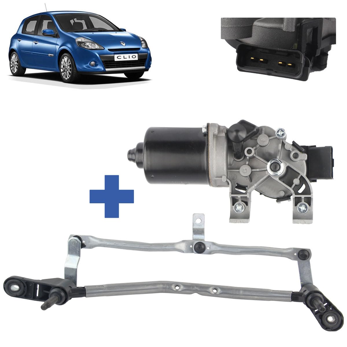 Motor limpiaparabrisas Compatible para Clio 3 (2005-2012) (varillaje + Motor) 8200268931, 7701061590, 8200383752