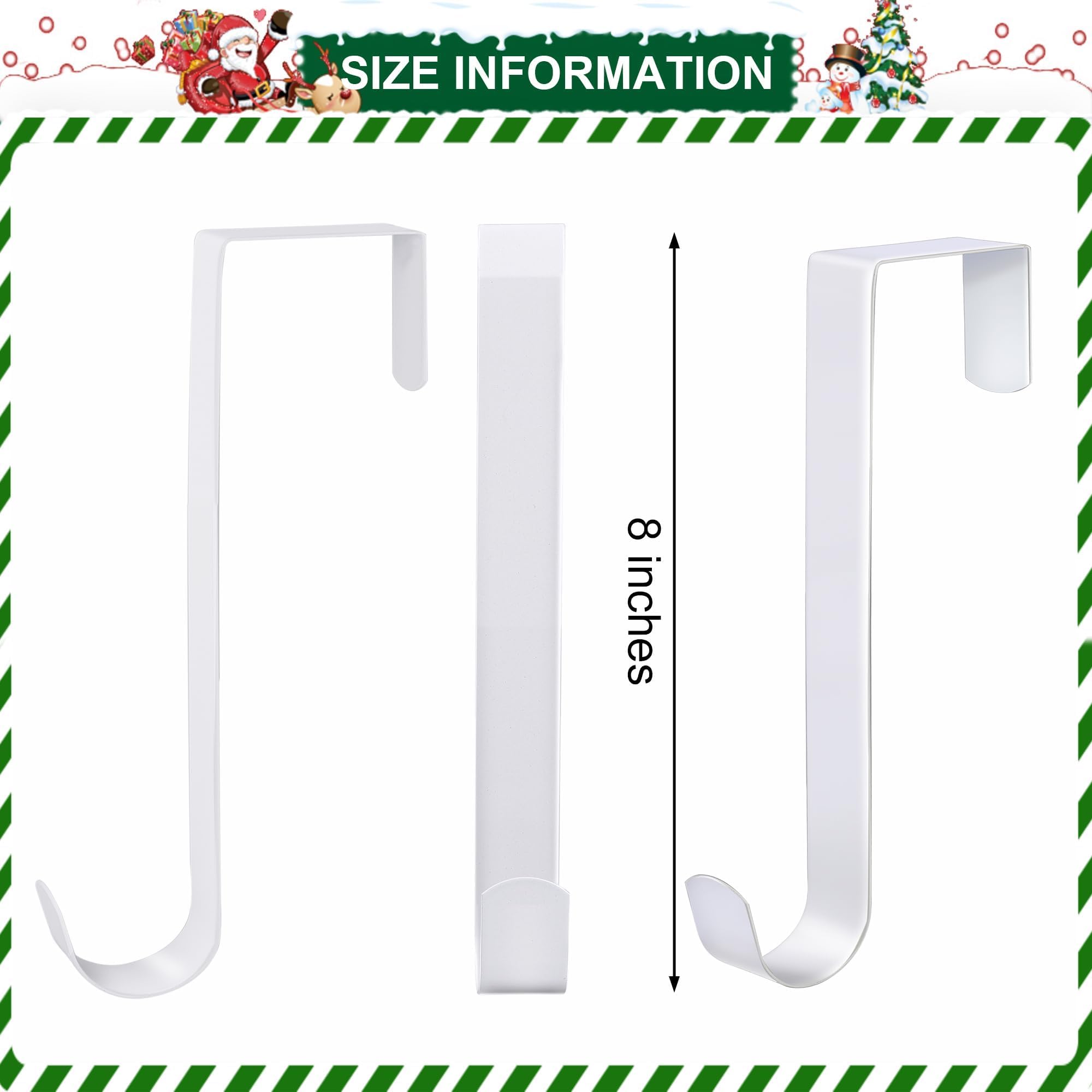 Aodaer 8 Inches White Christmas Wreath Door Hanger Metal Wreath Hook Non-Slip Christmas Hanging Hooks for Party Christmas Holiday Home Decoration - Image 2