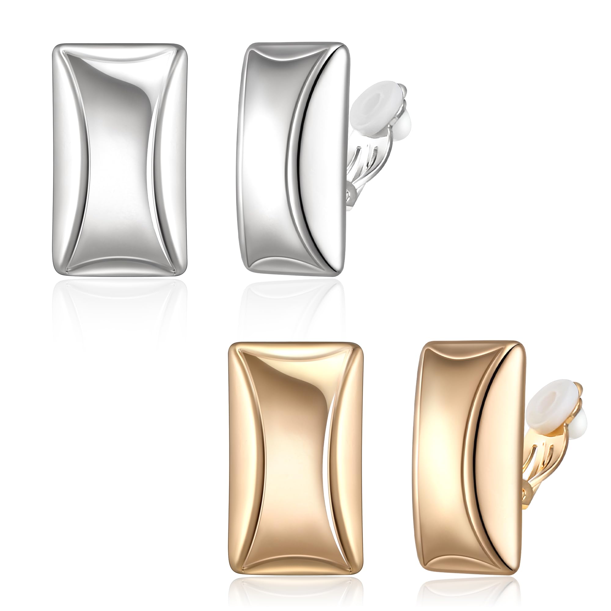 FANZE 2 Pairs Matte Gold Sliver Clip on Earrings for Women No Piercing Button Earring Comfortable Fashion Jewelry Gift
