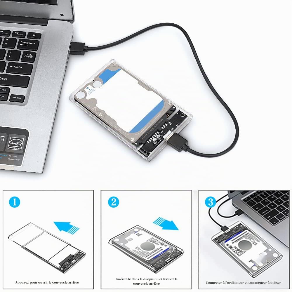 Boîtier Disque Dur Externe 2.5'' USB 3.1 Gen 2 5Gbps - UASP Trim SATA HDD SSD Noir