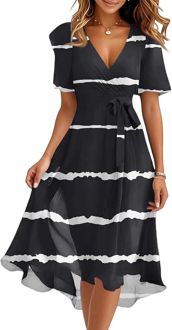 Spring Summer Chiffon Midi Dresses for Women 2025 Elegant Classy Wedding Guest Floral Formal Cocktail Prom Dress