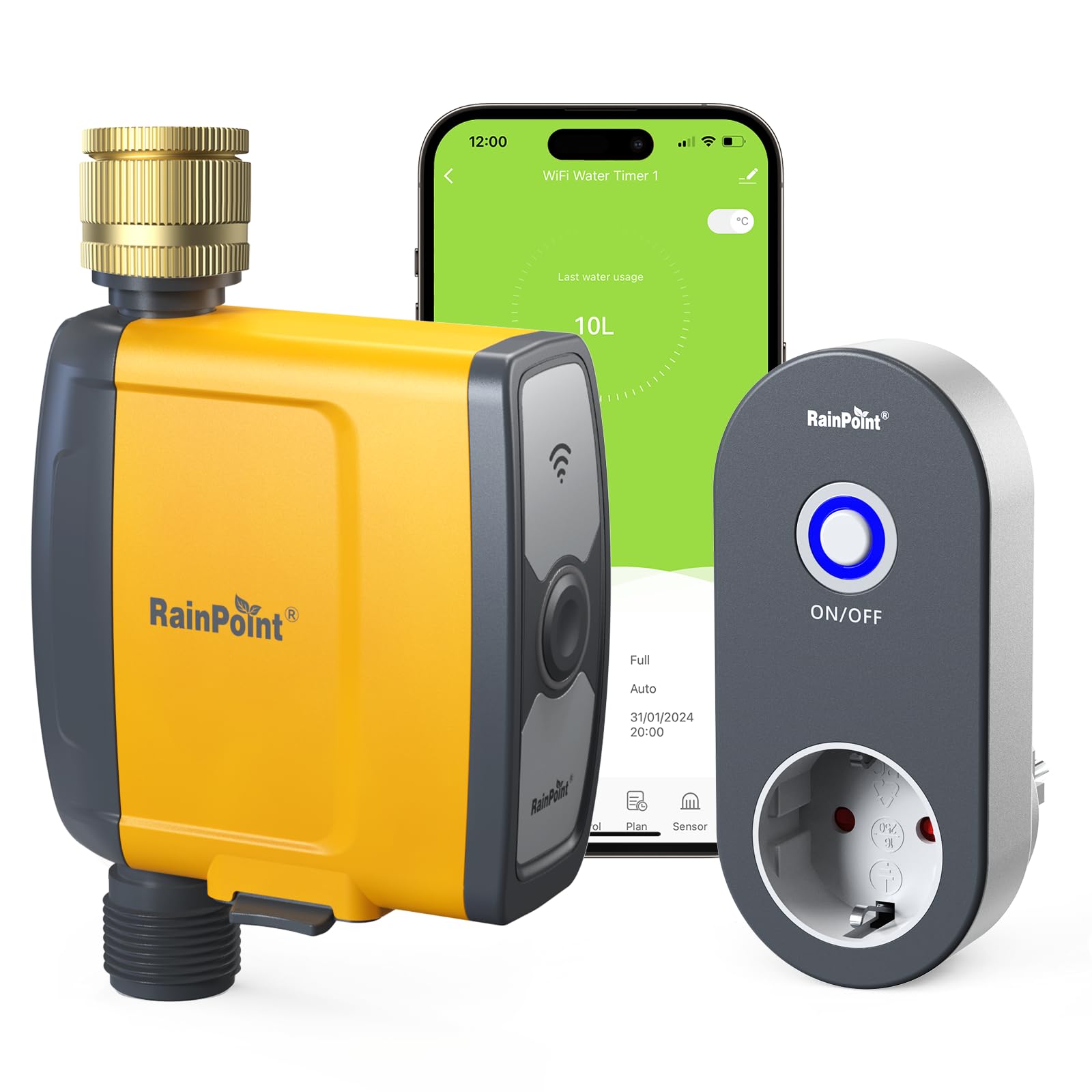 RAINPOINT Bewässerungscomputer WLAN 2,4 GHz mit Messingeinlass, Automatische Garten Bewässerungsuhr mit App/Sprachsteuerung, Wetter-/Bodenfeuchtigkeitsbasierte Bewässerung, für Gewächshaus Garten